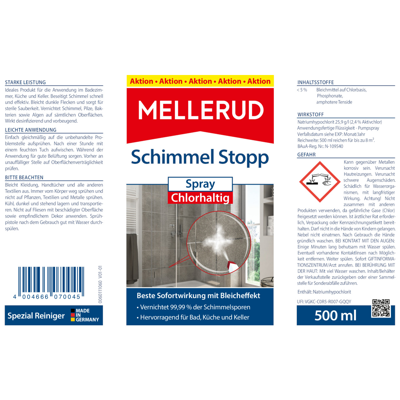 Schimmel Stop Spray Chlorhaltig 0,5 l