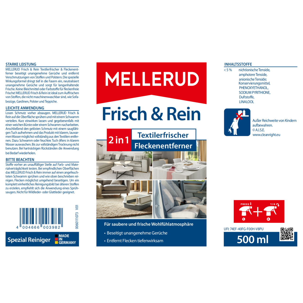 Frisch & Rein Textilerfrischer Fleckenentferner 0,5 l