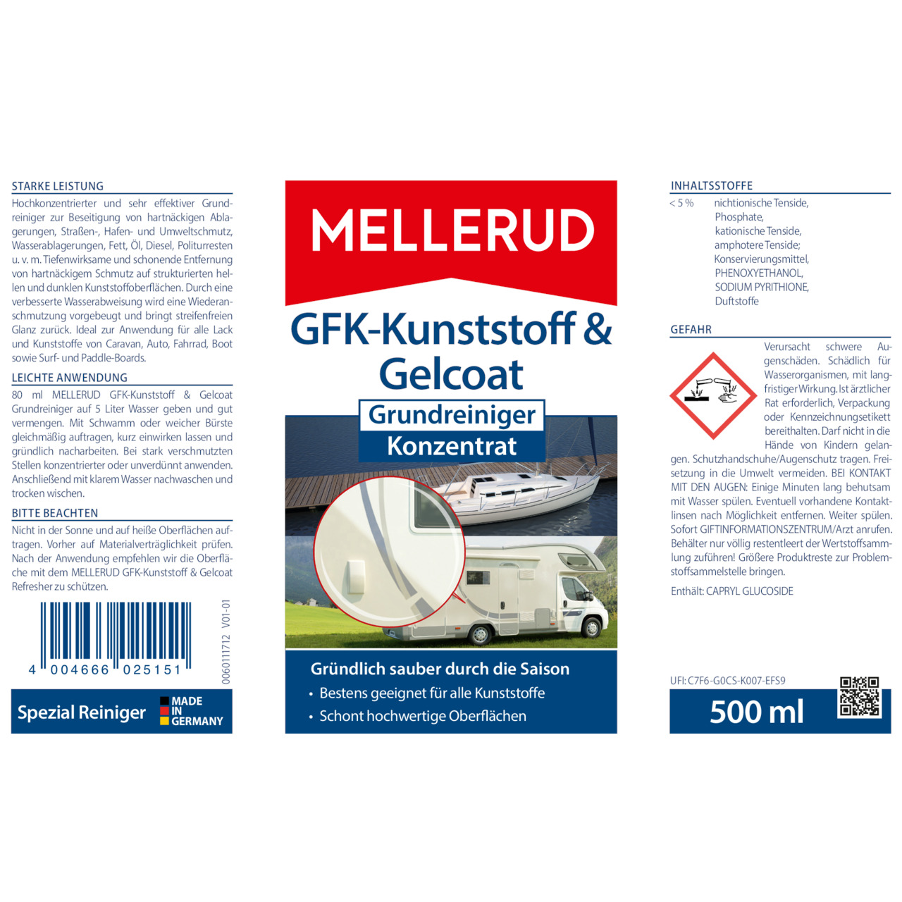 GFK-Kunststoff & Gelcoat Grundreiniger Konzentrat 0,5 l