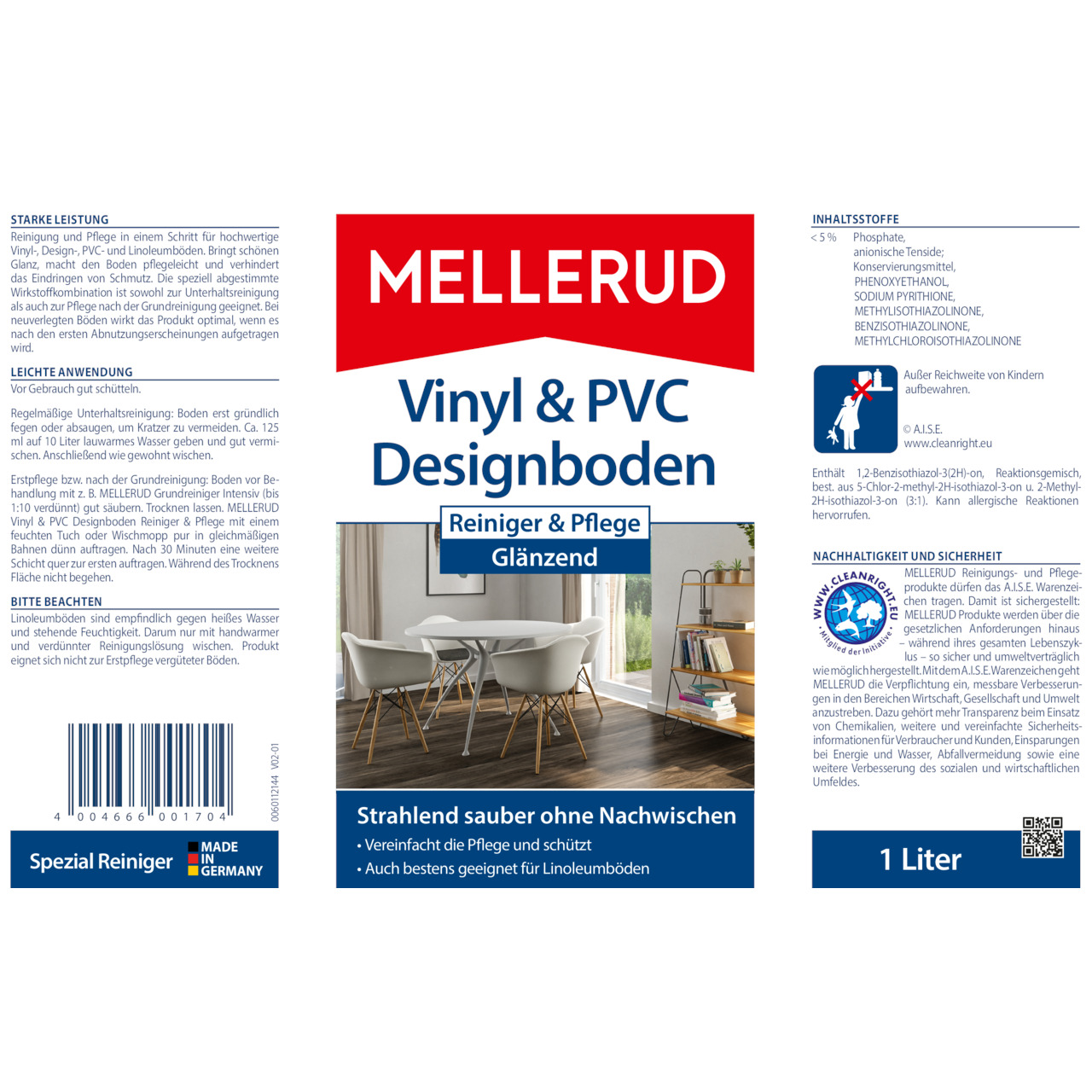 Vinyl & PVC Designboden Reiniger & Pflege Glänzend 1,0 l