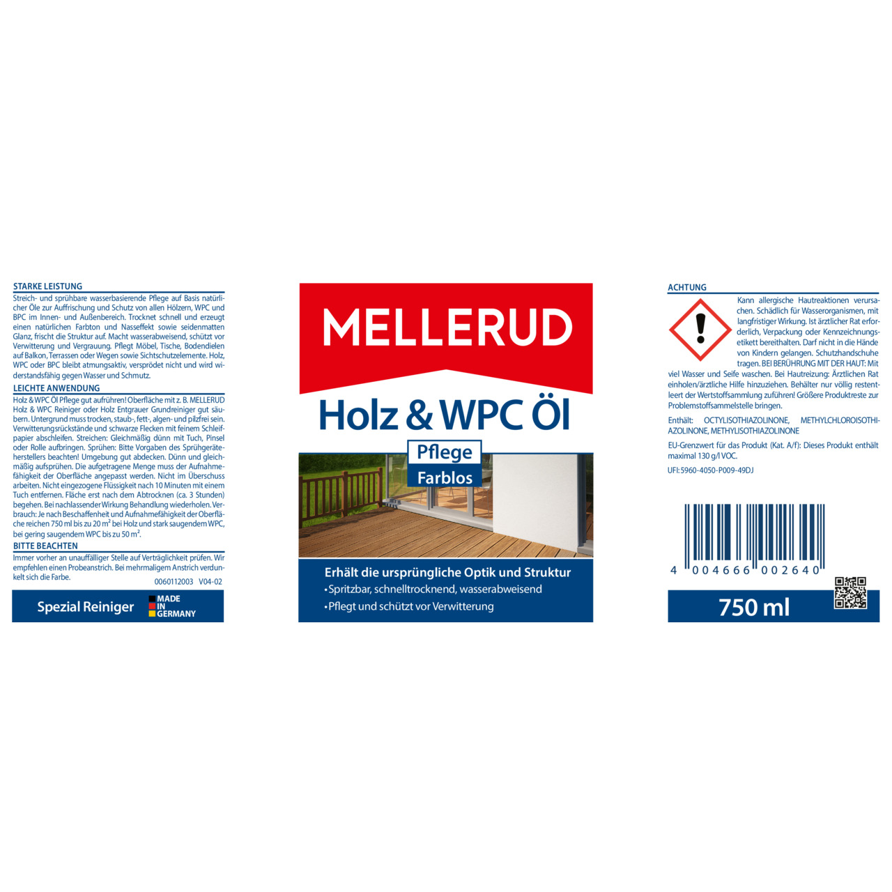 Holz & WPC Öl Pflege Farblos 0,75 l