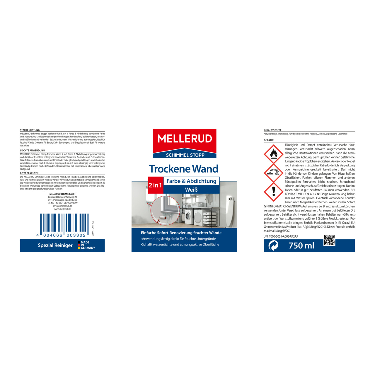 Trockene Wand Farbe & Abdichtung Weiß 0,75 l