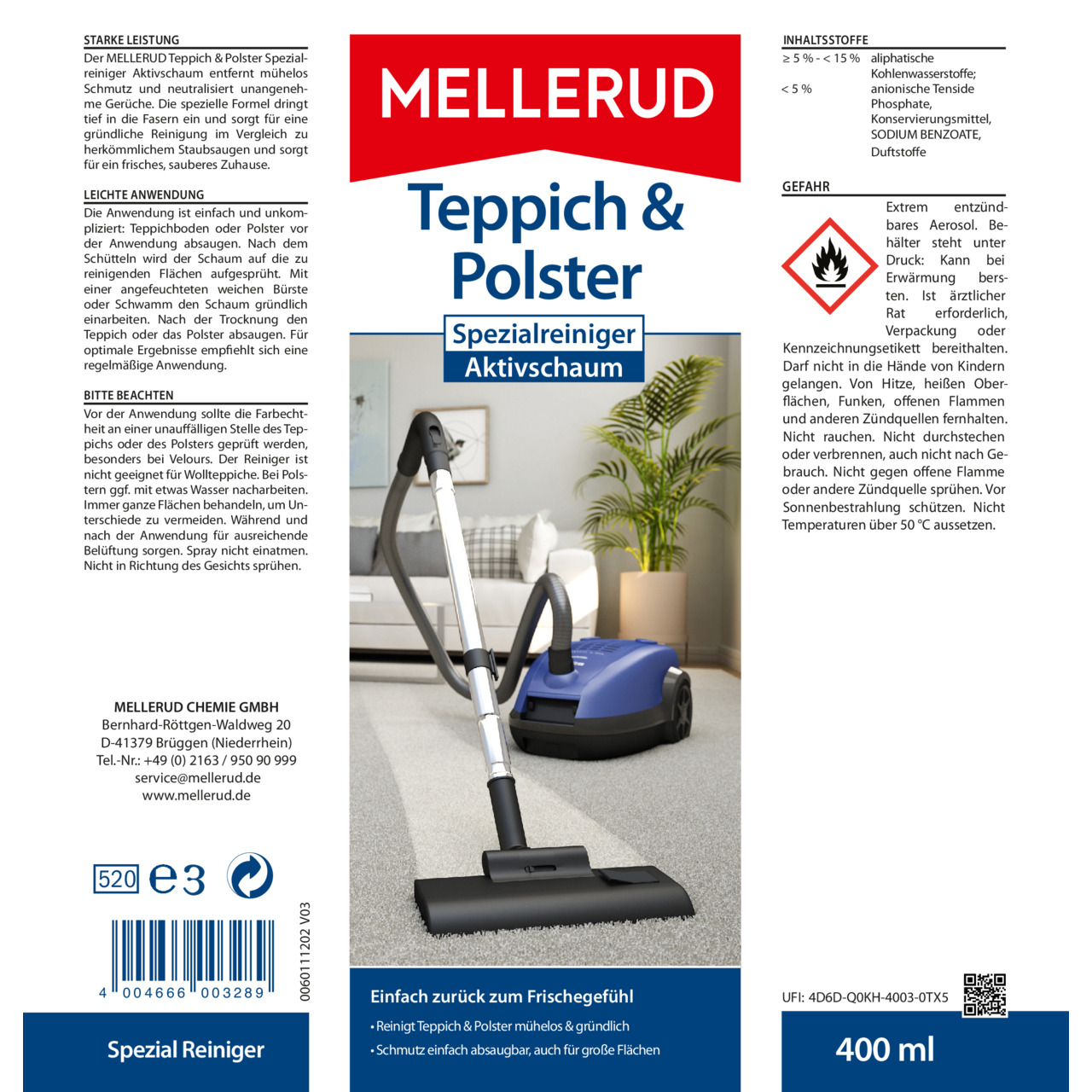 Teppich & Polster Spezialreiniger Aktivschaum 0,4 l