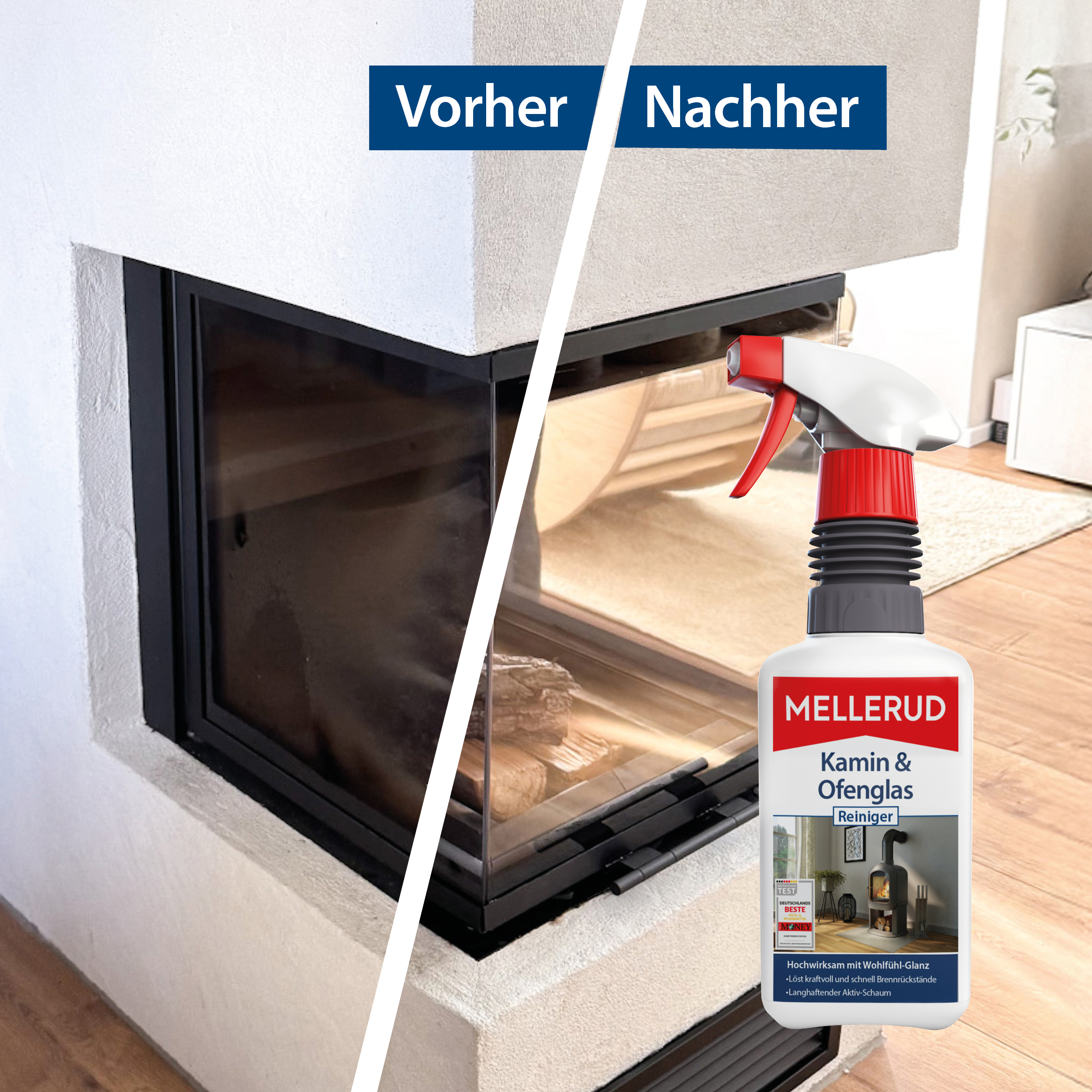 Vorher-Nachher Kaminscheiben Vergleich